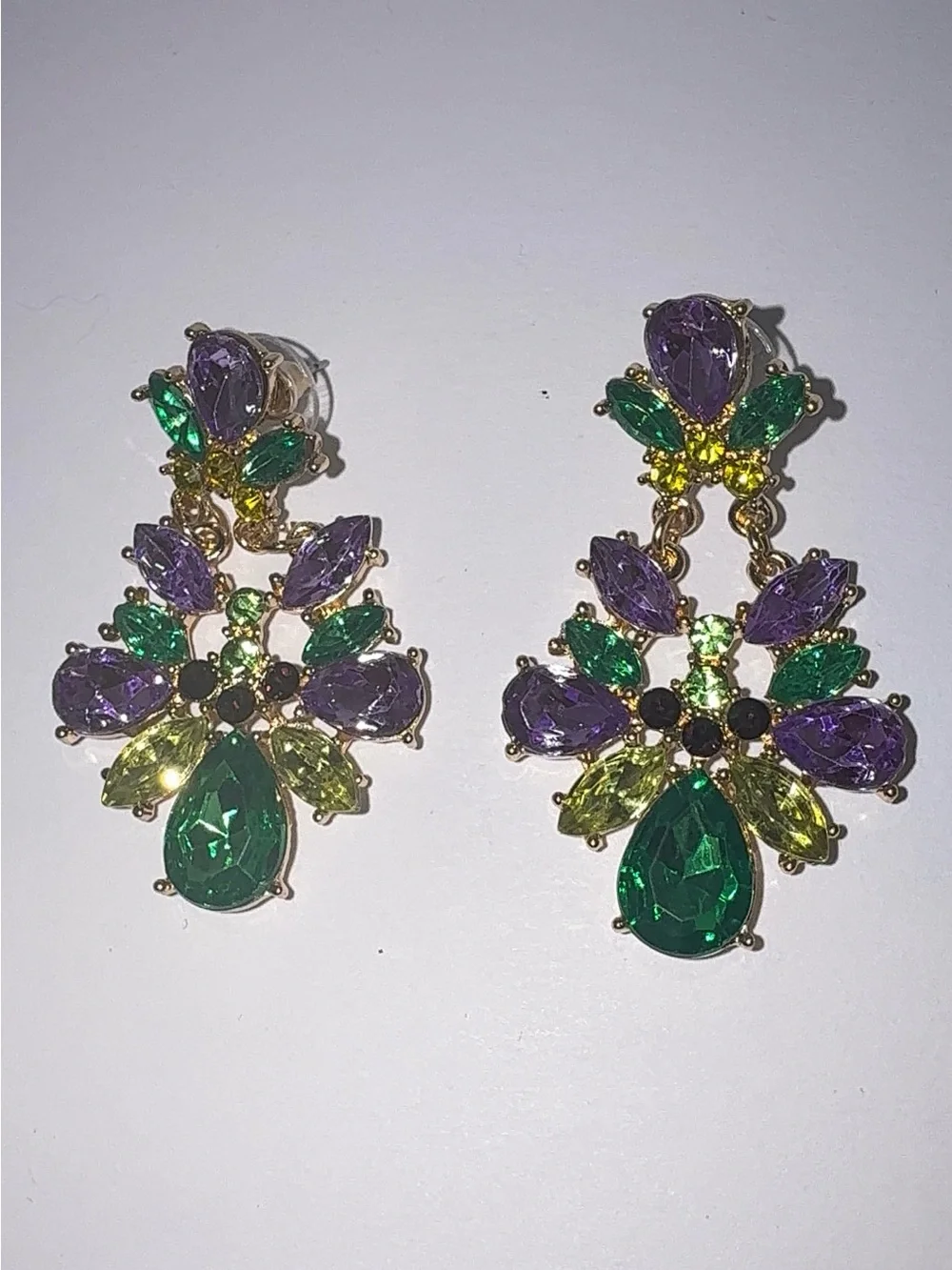 Mardi Gras Rhinestone Crystal Dangle Statement Earrings
